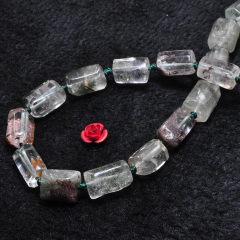 YesBeads natural green phantom clear quartz faceted nugget tube beads gemstone 16"