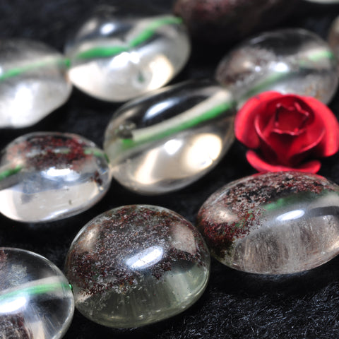 YesBeads Natural Phantom Quartz smooth pebble chip beads green phantom clear quartz gemstone wholesale jewelry making 15"