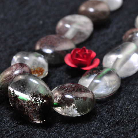 YesBeads Natural Phantom Quartz smooth pebble chip beads green phantom clear quartz gemstone wholesale jewelry making 15"