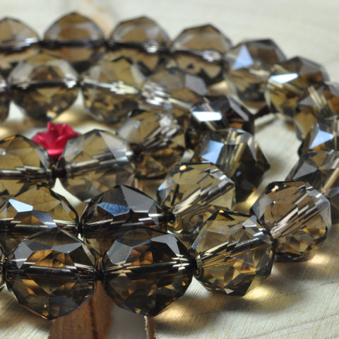 YesBeads Natural Smoky Quartz AA grade diamond faceted round beads gemstone 15"