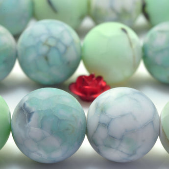 Fire Agate 12mm green crackle agate 31pcs matte round beads 15"full strand