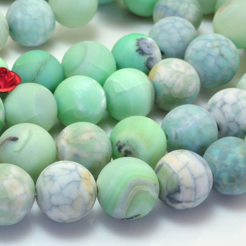 Fire Agate 12mm green crackle agate 31pcs matte round beads 15"full strand