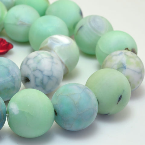 Fire Agate 12mm green crackle agate 31pcs matte round beads 15"full strand