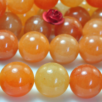 Natural Aventurine orange red smooth round loose beads gemstone 10mm 15"