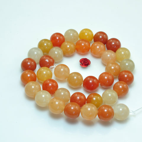 Natural Aventurine orange red smooth round loose beads gemstone 10mm 15"