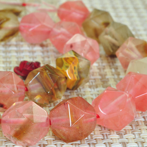 YesBeads Natural Cherry Quartz star cut faceted nugget beads gemstone 8mm 10mm 15"