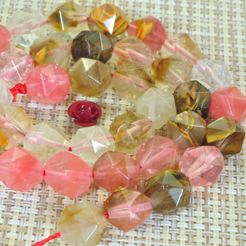 YesBeads Natural Cherry Quartz star cut faceted nugget beads gemstone 8mm 10mm 15"