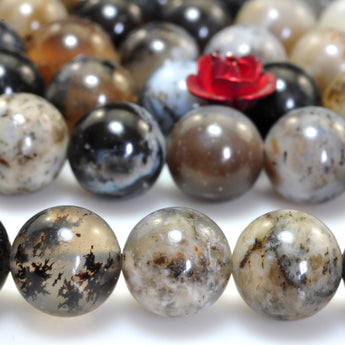 YesBeads Natural Black Moss Opal smooth round beads gemstone wholesale jewelry 15"