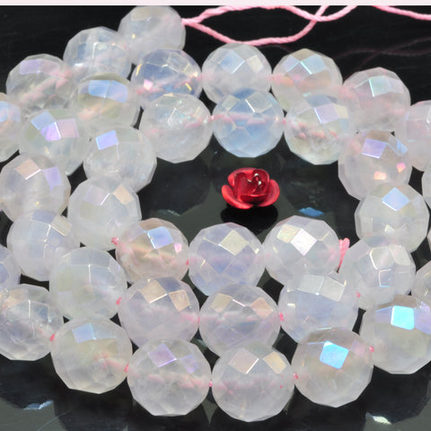 YesBeads Titanium pink rock crystal faceted round loose beads gemstone wholesale jewelry making supplies 15"