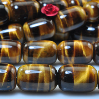 YesBeads Natural Yellow Tiger Eye smooth barrel drum beads gemstone wholesale 15"