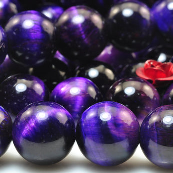 YesBeads Purple tiger eye gemstone smooth round loose beads wholesale jewelry making 15"