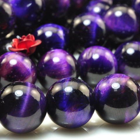 YesBeads Purple tiger eye gemstone smooth round loose beads wholesale jewelry making 15"