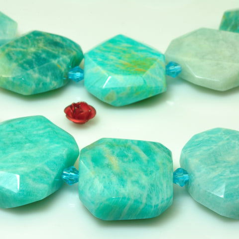 YesBeads natural green Brazil Amazonite gemstone faceted rectangle nugget beads 15"