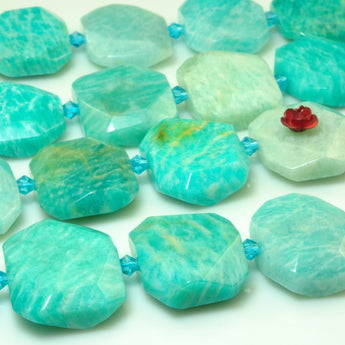 YesBeads natural green Brazil Amazonite gemstone faceted rectangle nugget beads 15"