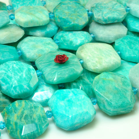 YesBeads natural green Brazil Amazonite gemstone faceted rectangle nugget beads 15"