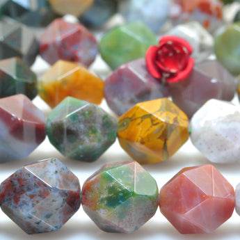 YesBeads Natural Ocean Jasper stone star cut faceted nugget beads gemstone 15"