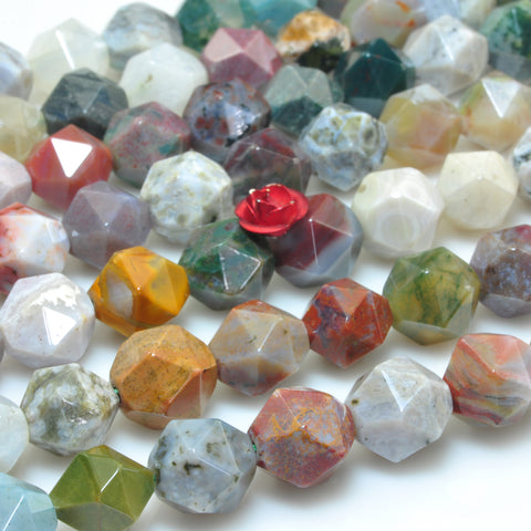 YesBeads Natural Ocean Jasper stone star cut faceted nugget beads gemstone 15"