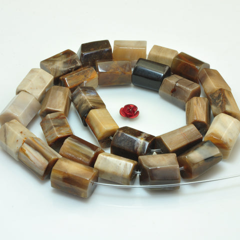 YesBeads Natural Petrified Wood jasper faceted tube nugget beads gemstone 15"