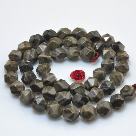 YesBeads Natural Brown Wood Jasper star cut faceted nugget beads stone 8mm 15"