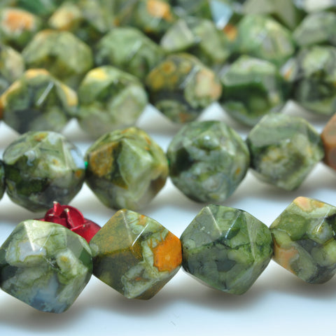 YesBeads natural green Rhyolite Jasper star cut faceted nugget beads gemstone 8mm 15"
