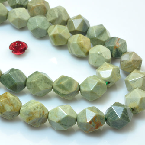 Natural green Silver Leaf Jasper star cut faceted nugget beads genstone wholesale jewelry making bracelet necklace diy