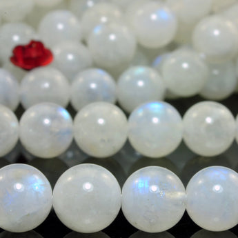 Natural rainbow moonstone smooth round loose beads white gemstone wholesale for jewelry making 8mm  15"