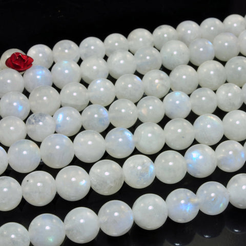 Natural rainbow moonstone smooth round loose beads white gemstone wholesale for jewelry making 8mm  15"