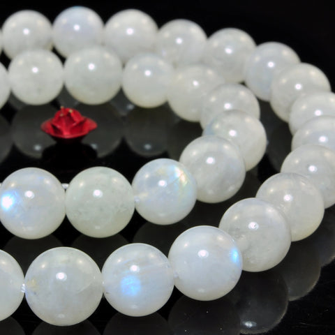 Natural rainbow moonstone smooth round loose beads white gemstone wholesale for jewelry making 8mm  15"