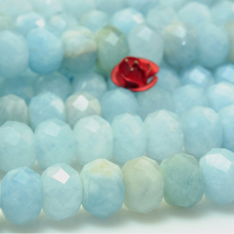YesBeads Natural Aquamarine gemstone faceted loose rondelle beads wholesale jewelry making 6x8mm 15"