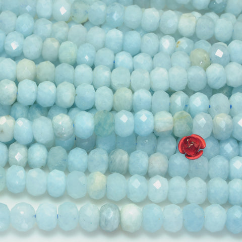 YesBeads Natural Aquamarine gemstone faceted loose rondelle beads wholesale jewelry making 6x8mm 15"