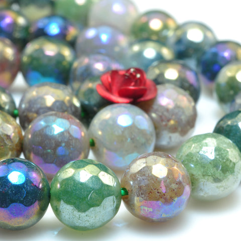 YesBeads Titanium Indian Agate faceted round loose beads gemstone wholesale jewelry making supplies 15"