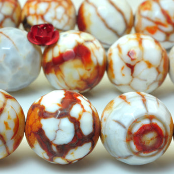YesBeads Tibetan Fire Agate Dzi faceted round beads gemstone 16mm 15"