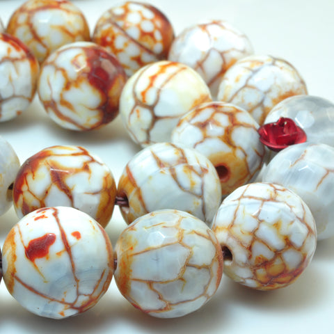 YesBeads Tibetan Fire Agate Dzi faceted round beads gemstone 16mm 15"