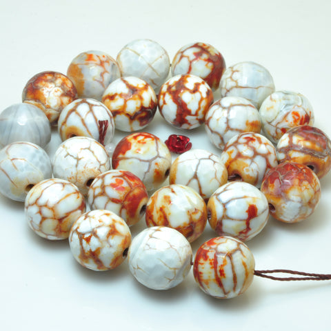 YesBeads Tibetan Fire Agate Dzi faceted round beads gemstone 16mm 15"