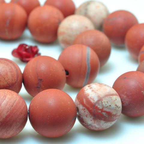 YesBeads Natural Red Jasper matte round beads gemstone 8mm 10mm 15"