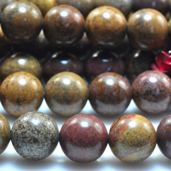 YesBeads Natural Wood Jasper smooth round beads gemstone wholesale jewelry 15"