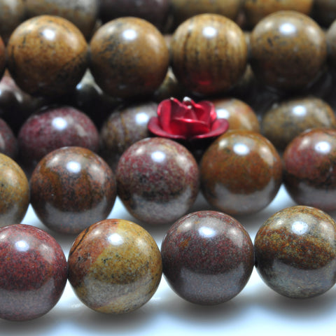 YesBeads Natural Wood Jasper smooth round beads gemstone wholesale jewelry 15"