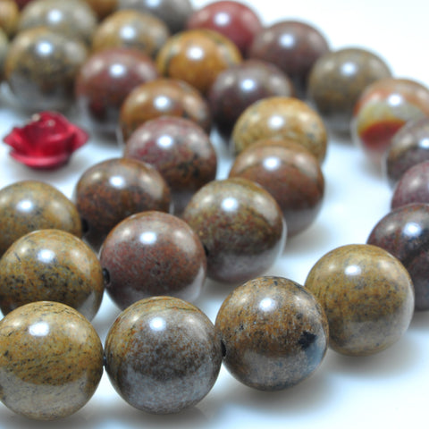 YesBeads Natural Wood Jasper smooth round beads gemstone wholesale jewelry 15"