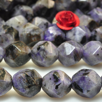 YesBeads Granite stone light purple speckled black star cut faceted nugget beads gemstone