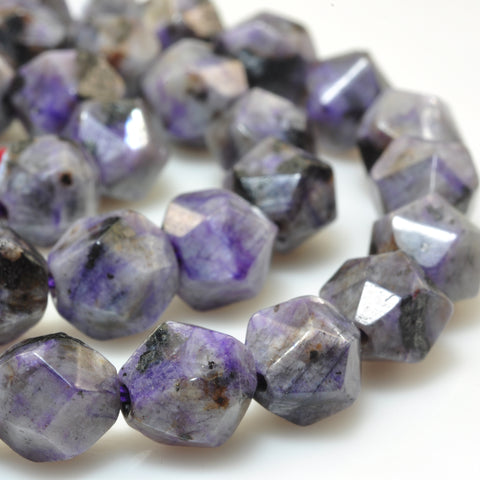 YesBeads Granite stone light purple speckled black star cut faceted nugget beads gemstone