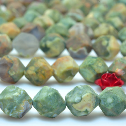 YesBeads Natural Rhyolite Jasper matte star cut faceted nugget beads gemstone wholesale jewelry 15"