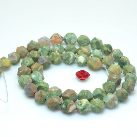 YesBeads Natural Rhyolite Jasper matte star cut faceted nugget beads gemstone wholesale jewelry 15"