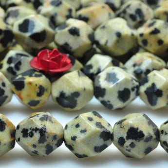 YesBeads Natural Dalmatian Jasper stone star cut faceted nugget beads gemstone 8mm 15"