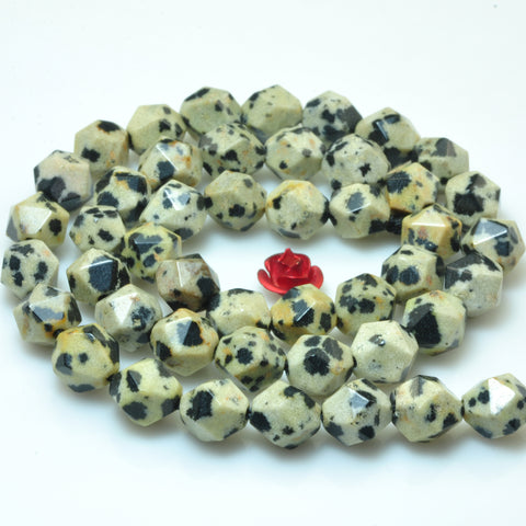 YesBeads Natural Dalmatian Jasper stone star cut faceted nugget beads gemstone 8mm 15"
