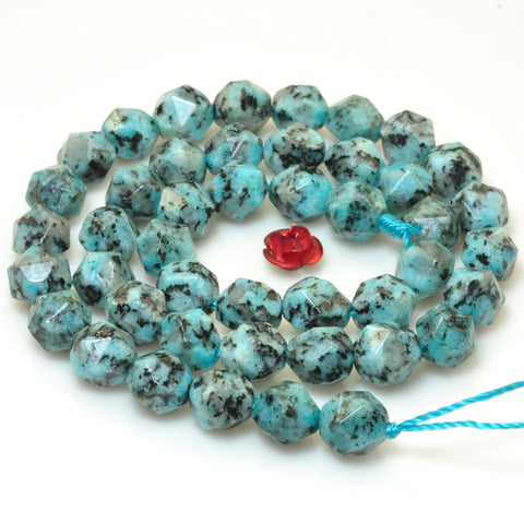 YesBeads Granite stone light blue speckled black star cut faceted nugget beads gemstone