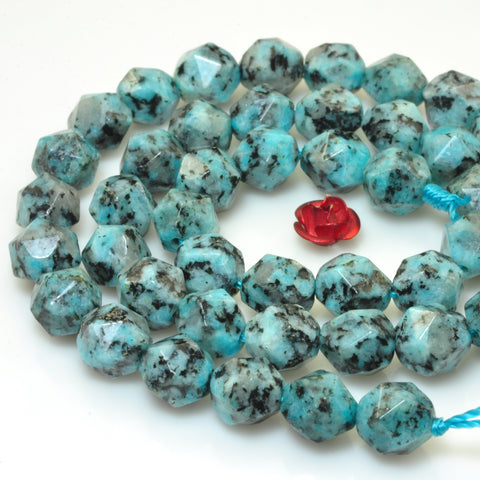 YesBeads Granite stone light blue speckled black star cut faceted nugget beads gemstone