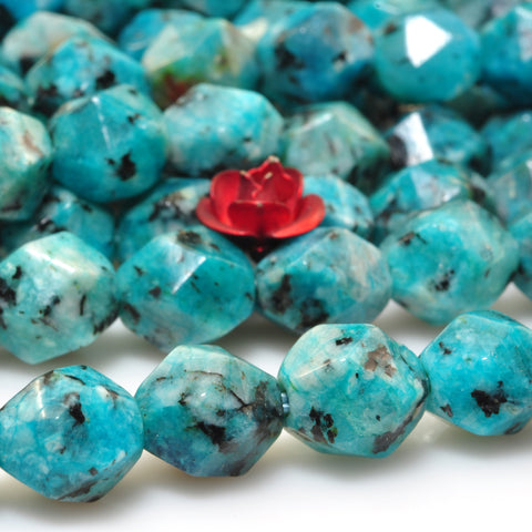 YesBeads Granite stone blue speckled black star cut faceted nugget beads gemstone wholesale jewelry making 15"