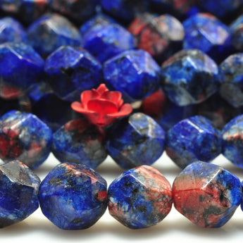 YesBeads Granite stone blue red star cut faceted nugget beads gemstone wholesale jewelry making bracelet design 15"