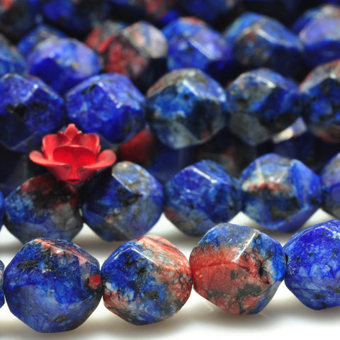 YesBeads Granite stone blue red star cut faceted nugget beads gemstone wholesale jewelry making bracelet design 15"