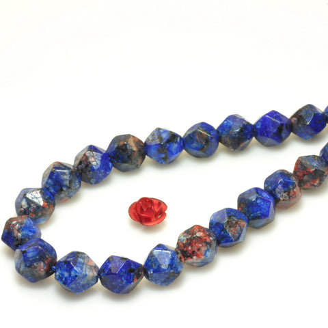 YesBeads Granite stone blue red star cut faceted nugget beads gemstone wholesale jewelry making bracelet design 15"